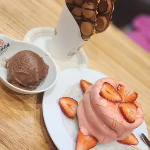Ice cream should have been IN the waffle. But they forgot and then gave it to us separately. It was rock hard.