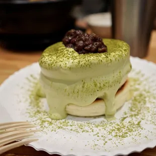 Matcha with Red Bean Souffle Pancake