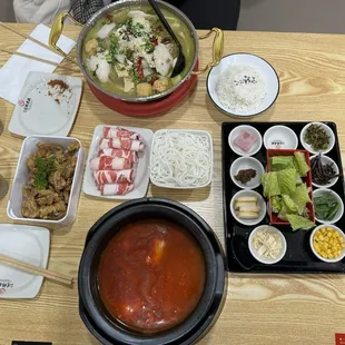 Fish hot pot (comes with rice) and tomato basa rice noodles