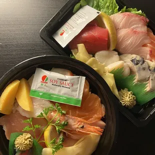 Chirashi bowl and sashimi