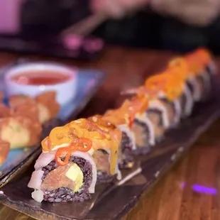 a sushi roll on a plate