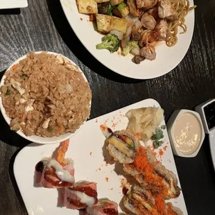 Chicken and shrimp hibachi meal  Pink lady roll BMW