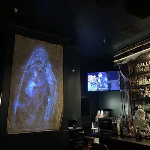 Halloween decoration and Nightmare Before Christmas on the TV