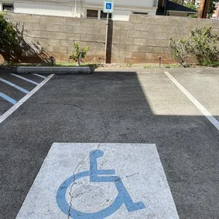 Handicap accommodations including parking and ramp