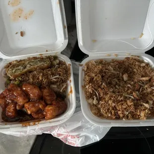 Orange chicken for me pork fried rice for him