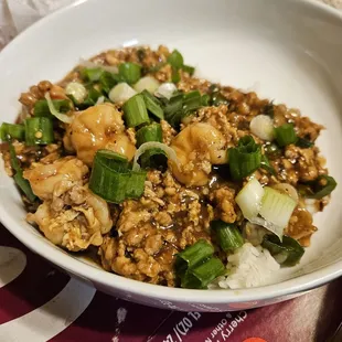 Shrimp and Lobster sauce....green onions that I added at home