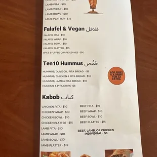 menu