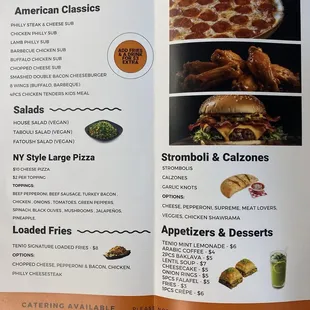 American &amp; desserts menu
