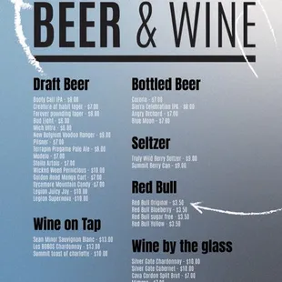 beer and wine list