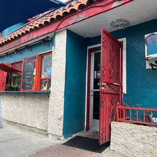 the entrance to a restaurant