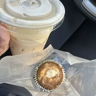 Pumpkin cream cheese muffin, and a sweetheart coffee