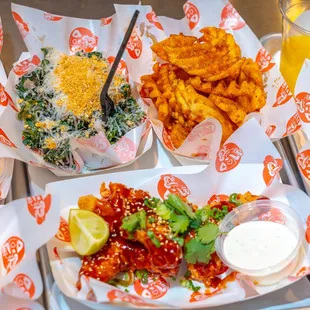 a variety of food items on a table