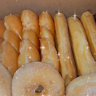 Glazed twists. Maple bars. Sprinkles. Sugar