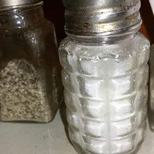 filthy salt pepper and food caked on sugar holder