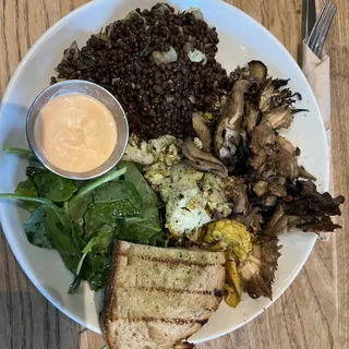 longevity bowl with grilled salmon
