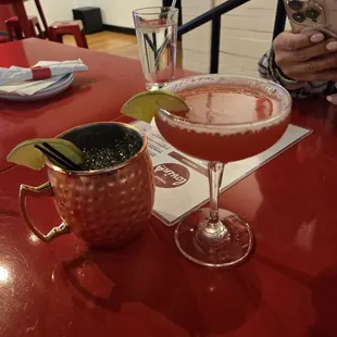 Moscow mule and strawberry daiquiri