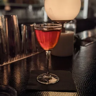 Ghost Story- bourbon, mezcal, crème de cacao, orange bitters