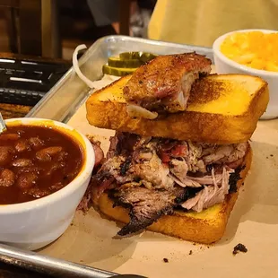 El Jefe and two great sides. Try the beans and Mac n cheese, both really good