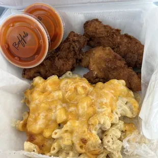 3 tender mac with Buffalo sauce.