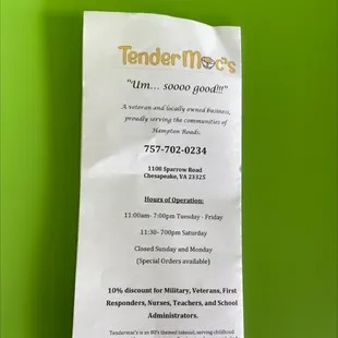 menu