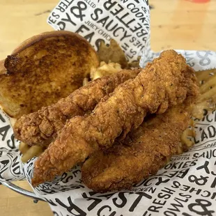 Tenders toast and waffle fries