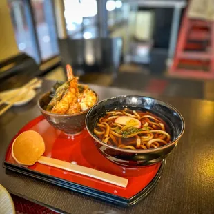 Tempura combo with udon and rice