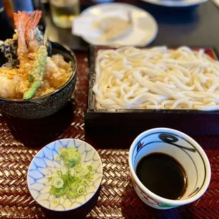 Tendon (tempura bowl) and zaru udon combo
