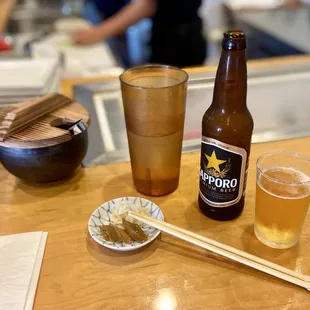 Beverages, with celery and ginger tsukemono