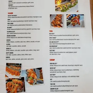 Right half of back side of AYCE sushi menu