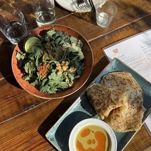 Tea leaf salad and roti