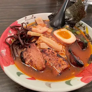 Shoyu ramen with spicy broth. Broth was oily and noodles were a-OK. Disappointment.