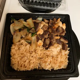 Hibachi chicken &amp; steak w/onions and zucchini