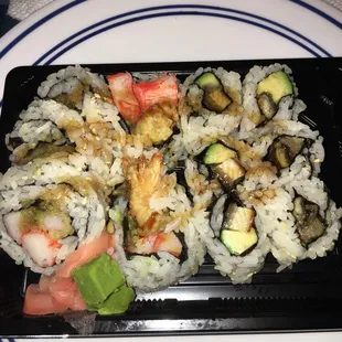 Yummi roll and eel roll with avocado instead of cucumbers for both.