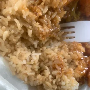 a close up of rice and meat