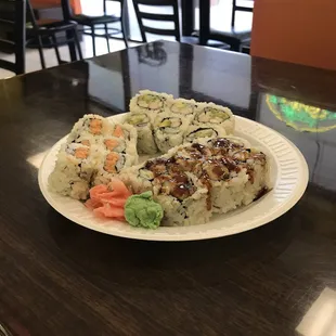 a plate of sushi