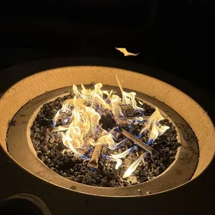 Night time fire place on upstairs patio