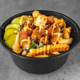 a black bowl of food