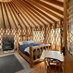 the interior of a yurt