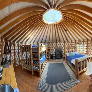 the interior of a yurt