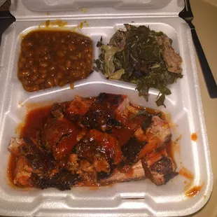 Rib tips, Baked beans and collard greens. Not good. Many more out there that are way better.