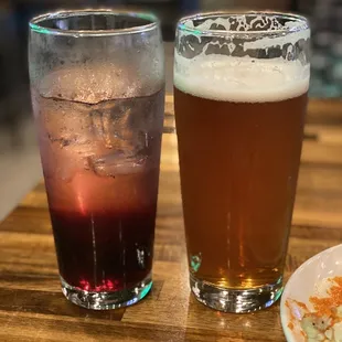 Blueberry lavender spritzer and the business hippie west coast ipa.