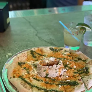 White bean hummus and spicy margarita.