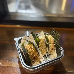 Spicy salmon, pork belly, and honey walnut shrimp