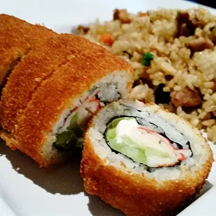 Kombo 1:  half roll, fried rice &amp; tea.