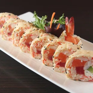 a close up of a sushi roll