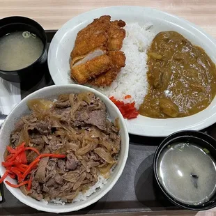 Beef bowl and chicken cutlet beef curry