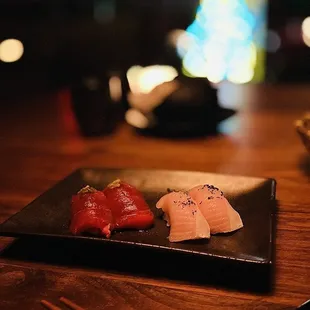 Tuna and Hamachi Toro nigiri