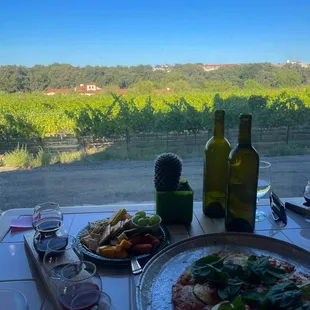 Veggie Pizza, Cheese platter, &amp; Flight of Custom wine