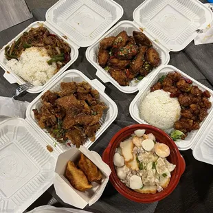 Everything was soooooo good!  Ho Fun Dried Fries Ribs General Chicken Mongolian Beef Salt and Pepper Wings Fried Pot Sticker