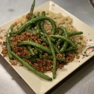 String bean w/ minced ground pork with fried rice